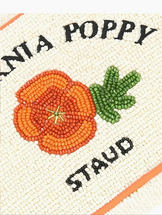 NWT STAUD TOMMY Glass Beaded Vegan Shoulder Bag - CALIFORNIA POPPY; $295 - Picture 3 of 16